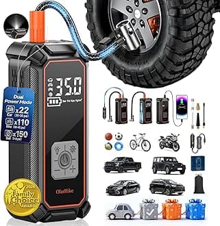 OlarHike Tire Inflator Portable Air Compressor, Battery Powered, 150PSI Dual Mode, Auto Air Pump for Car Tires, Motorcycle, Bicycle, Electric Pump with LED Light & Digital Pressure Gauge