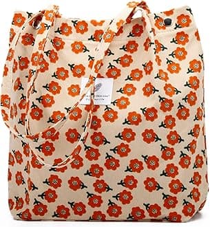 Corduroy Tote Bag Cute Tote Bags for Women Shoulder Bag with Inner Pocket for Work Beach Travel and Shopping Grocery