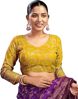 SIRILReadymade Saree Blouse for Women | Silk Blend Sequence Embroidery 3/4 Sleeve Blouse | Stitched Padded Blouse
