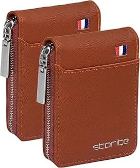 Storite PU Leather 9 Slot Vertical Credit Debit Card Holder Money Wallet Zipper Coin Purse for Men Women (Light Brown - 11.5 x 2 x 8 Cm)