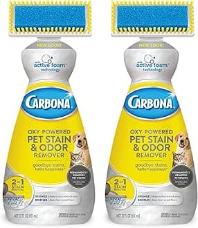 Carbona 2-in-1 Oxy-Powered Pet Stain & Odor Remover with Active Foam Technology | Sponge & Bristle Brush Head | Stain Fighting Spot Removal Formula | 27.5 Fl Oz, 2 Pack