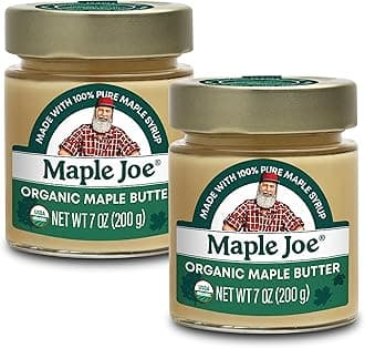MAPLE JOE Maple Butter Spread, Pure Cream Spread Made with 100% Natural Grade A Syrup Butter. Smooth & Creamy Sugar Candy, Vegan, Non-GMO, Fat Free, Non Dairy, Gluten Free and Kosher Certified. 7oz / 200g. (2 pack)
