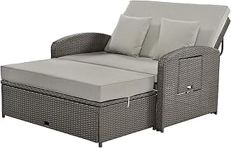 43.7” Patio Rattan Daybed Set, PE Wicker Rattan Double Chaise Lounge, 3-Level Adjustable Back and Cushions, Free Furniture Protection Cover, Gray