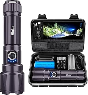 Blukar LED Torch, 20000 Lumens Super Bright Torches Led - Adjustable Focus, 5000 mAh, IP67 Waterproof, Powerful Long Lasting Handheld Flashlight for Power Cuts, Camping, Emergency-Midnight Purple