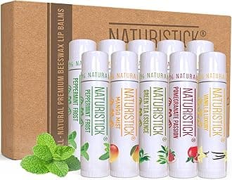10-Pack Premium Beeswax Lip Balm by Naturistick | Chemical-Free, Natural Lip Balm for Dry, Chapped Lips | Made with Coconut Oil, Shea Butter, Aloe Vera | 5 Assorted Scents