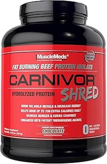 Carnivor Shred Fat Burning Hydrolyzed Beef Protein Isolate, 0 Lactose, 0 Sugar, 0 Fat, Chocolate, 4.36 Pound (Includes Free SHAKER) - HALAL