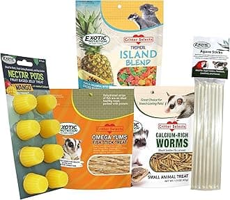 Sugar Glider Treat Bundle - Natural Healthy Assortment - Nectar Pods, Fish Sticks, EZ Worms, Agave Sticks - Suagr Gliders, Rats, Chinchillas, Ferrets, Hamsters, Hedgehogs & Other Small Animals