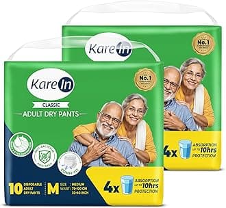 KareMed Adult Diaper Pants for Incontinence, Medium, Waist Size 75-100 cm (30"-40")-Pack of 2 (20 Count)