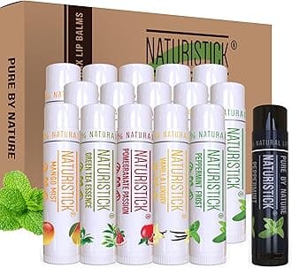 16-Pack Lip Balm Gift Set by Naturistick. Assorted Flavors. 100% Natural Ingredients. Best Beeswax Chapsticks for Dry, Chapped Lips. Made in USA for Men, Women and Children