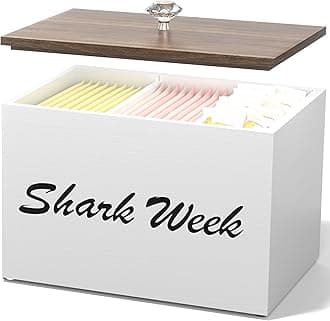 Tampon Holder for Bathroom Storage - Wood Shark Week Tampon Storage Organizer for Bathroom, Feminine Product Organizer with Lid for Bathroom Accessories Decor(White)