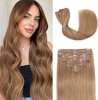 Clip in Hair Extensions Real Human Hair 3.6oz/100g Clip ins 100% Brazilian Remy Human Hair Extension for Women 8pcs Per Set with 18 Clips Double Weft (18 Inch #27 Honey Blonde)