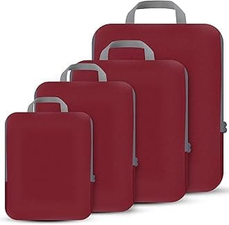 PANDA JOYS 4 Set Compression Packing Cubes Travel - Travel Accessories Expandable Packing Organizers for Carry On - Essentials Luggage Bags - Burgundy