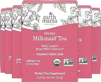 Organic Milkmaid Tea by Earth Mama | Supports Healthy Breastmilk Production and Lactation, Herbal Breastfeeding Tea Supplement, 16 Teabags per Box (6-Pack)
