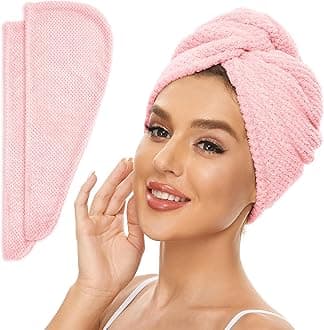 SimpleField 2 Pack Microfiber Hair Towel Wrap for Women, Anti Frizz Quick Drying Hair Turban for All Hair Style, Absorbent and Lightweight (Pink)