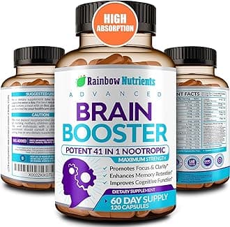 40-in-1 Brain Booster Supplements for Memory, Focus, Clarity, Energy, Performance | Natural Nootropic Brain Support Supplement with DMAE, Bacopa Monnieri & More | For Men & Women | 120 V Capsules
