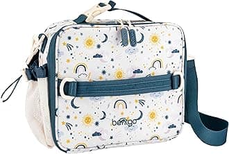 Bentgo® Kids Lunch Bag - Durable, Double Insulated, Water-Resistant Fabric, Interior & Exterior Zippered Pockets, Water Bottle Holder - Ideal for Children 3+ (Friendly Skies)