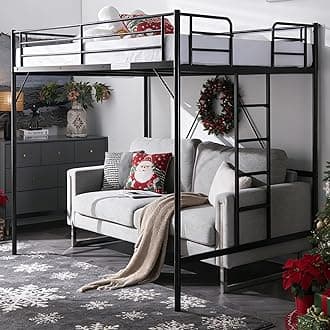 VINGLI Loft Bed Full Size with Flat Rungs for Adults, Kids and Young Teens, No Box Spring Required,Heavy Duty Metal Slat Support