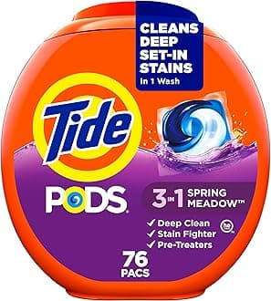 Tide PODS laundry detergent pacs, 3-in-1 Stain Remover, Odor Fighter, Color Protector, 76 Count, HE compatible, Spring Meadow Scent
