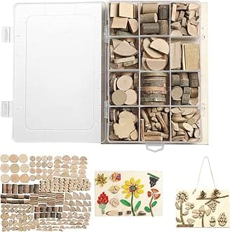 LAZACA Wood Craft Kits DIY for Kids Ages 5-10 Wooden Art Paint Bulk Crafts Garden Playset Loose Parts Play Materials 250 Pcs/19.5X13X3.5cm