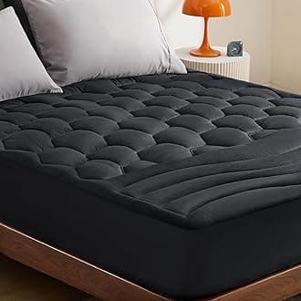Bedsure Black Queen Mattress Pad - Quilted Fitted Mattress Topper Protector with 8-21 Inches Deep Pocket, Noiseless Breathable Bed Cover Padded, Machine Washable, Black, 60x80 Inches