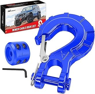 Nilight Forged Steel Winch Hook 3/8" Grade 70 Safety Latch Winch Cable Hook Stopper & Clevis Slip Hook Sets, Included Allen Wrench,Max 35,000 lbs, Blue