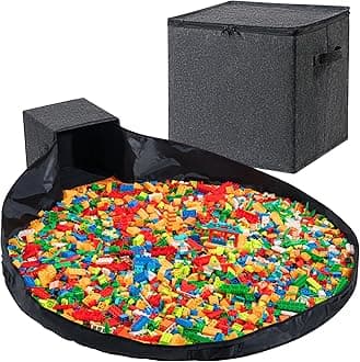 Toy Storage Organizer and Play Mat 13" Basket for Building Bricks Collapsible Storage Box for Kids Nonwoven Fabric Organizer Cube Bin