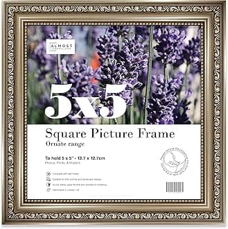 5x5 Gunmetal Ornate Picture Frame 5"x5" (12.7x12.7cm) Poster, Photo, Artwork, or Print. Elegant Style Portrait and Landscape Display with Wall Hooks
