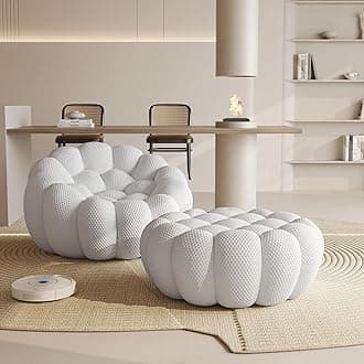 WJShome Modular Sectional Sofa,Bubble Couch Set,1 Seater+ Ottoman,Modern Upholstered Bean Bag Sofa Couch Mesh Fabric Lazy Floor Chair Living Roon Sets (Gray)