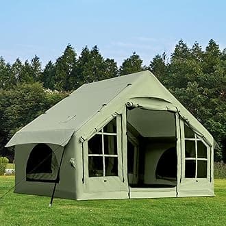 2025 Upgraded 100% Waterproof Inflatable Camping Tent, Large Blow-Up Air Tent, No Assembly Needed Luxury Glamping House, Oxford Fabric