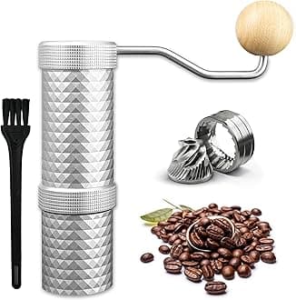 Manual Coffee Grinder - Precision CNC Stainless Steel Burr Grinder with Adjustable Settings, Double Bearings for Smooth Grinding - Ideal for Home, Office, and Camping Espresso Enthusiasts
