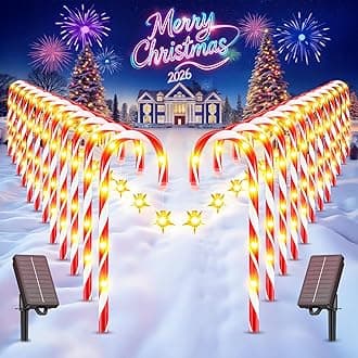 WdtPro 24-Pack Upgraded Solar Christmas Candy Cane Lights, Solar Pathway Lights Waterproof, Christmas Decorations Outdoor with 10 Modes and Bright 144 LED for Yard Garden Lawn Patio Party Decor