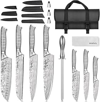 Kitchen Knife Set, 12 Pcs Japanese Stainless Steel Knife Sets for Kitchen with Oxford cloth storage bag with Knife Sharpening Rod, Dishwasher Safe, For Outdoor