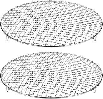 HARFINGTON 2pcs Round Cooking Rack 13-inch 201 Stainless Steel Cross Wire Barbecue Grill Net with 20mm Legs for Cooking Baking Steaming BBQ