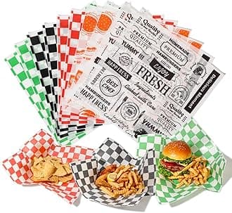 Fit Meal Prep [250 Sheets] 12x12" Deli Paper Sheets, Mixed 5 Color Dry Waxed Paper, Waterproof Sandwich Wrapping, Grease-Proof Wax Paper for Food Basket, Picnic, Barbecue, Restaurants, Burgers, Fries