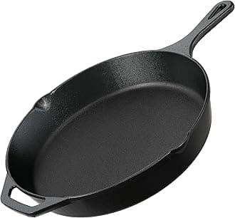 Premium Cast Iron Skillets 12 Inch, Chef's Pan, Pre-Seasoned Frying Pan, Stovetop, Oven, Campfire and Grill Large Skillet, Even Heat Distribution Multipurpose Cast Iron Pan - Black
