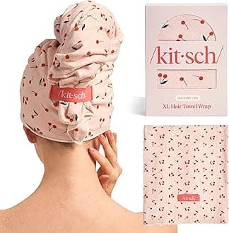 XL Microfiber Hair Towel Wrap for Women – Ultra Absorbent Microfiber Towel for Wet, Curly, Long or Short Hair – Quick Dry, Anti-Frizz Hair Wrap – Cherry Print