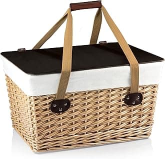 Canasta Grande Wicker Picnic Basket, Classic Large Wicker Basket for 2 with Handwoven Willow Design, Removable and Customizable Lid Table, (Beige Canvas with Brown Lid)