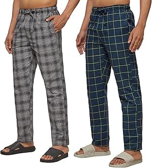 XYXX Men's Super Combed Cotton Checkered Checkmate Pyjamas [Pack of 2] Elasticated Waist, Drawstring | Loungewear for Men