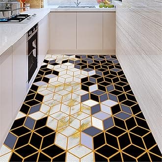 Modern Kitchen Rugs, Geometric Patterns Non Slip Leather Floor Mats, PVC Waterproof Outdoor Carpet, for Home Bedroom Living Room Bath Area Rugs, Customizable,90x300cm
