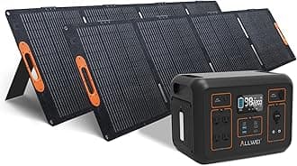 ALLWEI LiFePO4 Solar Generator 2400W(Surge 4800W) with 2x 200W Solar Panels, 2048Wh Portable Power Station, 4 AC Outlet, Expandable to 10240Wh, UPS Battery Generator for Outdoor RV Camping Home Use
