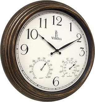 Outdoor Clocks for Patio Large Waterproof with Thermometer - 18 inch Indoor Outdoor Wall Clock with Temperature and Humidity Combo - Weatherproof, Accurate & Easy to Read for Pool, Garden & Home Decor