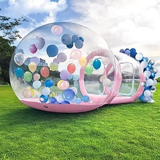 10FT Inflatable Bubble House Dome for Kids, Clear PVC Bubble Balloon House with Tunnel and Air Blower, Air Pump Transparent Inflatable Dome for Party, Yard Decoration, Pink