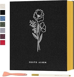 Lanpn Self Adhesive Photo Album Scrapbook 40 Pages, Linen Photos Albums DIY Sticky Magnetic Pages holds 6x4 7x5 A5 Picture for Family Wedding Birthday (Large-20 Sheets/40 Pages, Black)