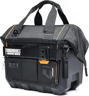 ToughBuilt – 16" Massive Mouth Tool Bag, Heavy-Duty Wide-Mouth Storage Bag with Rigid Frame & 1680D Ballistic Fabric, Reinforced Handles & Waterproof Base