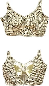 Vihu FashionWomen's Multicolor Phantom Silk Sequin Sleeves Saree Blouse (Half Sleeves Included)