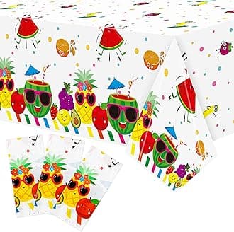 3 Packs Fruit Theme Table Cover Decorations Watermelon Pineapple Disposable Plastic Tablecloths for Kids Birthday Baby Shower Summer Fruit Hawaii Party Decorations Supplies, 54x108 inch
