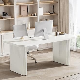 62-Inch Rectangular Executive Computer Desk Large Modern Wood Writing Table with Double Pedestal for Home Office, Easy to Assemble, Chair Not Included (White)