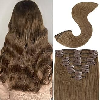 Clip in Hair Extensions Real Human Hair Clip ins 100% Human Hair Extension for Women Clip in Extensions 8pcs Per Set with 18 Clips Double Weft (24 Inch 90g #6 Chestnut Brown)