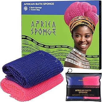 African Net Sponge Authentic -2 Pieces Exfoliating BodyScrubber Bath Sponge -Back Scrubber Washcloth forShower with Travel Bag -Real African Scrub ExfoliatorBody Care Bathing Accessorie