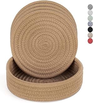 Trivets for Hot Dishes, Pots and Pans, Hot Pads with Storage Basket, Pot Holders for Kitchen, Heat Resistant Mat Protect Counter Home Essentials, Farmhouse Decor (Khaki 4 PCS)